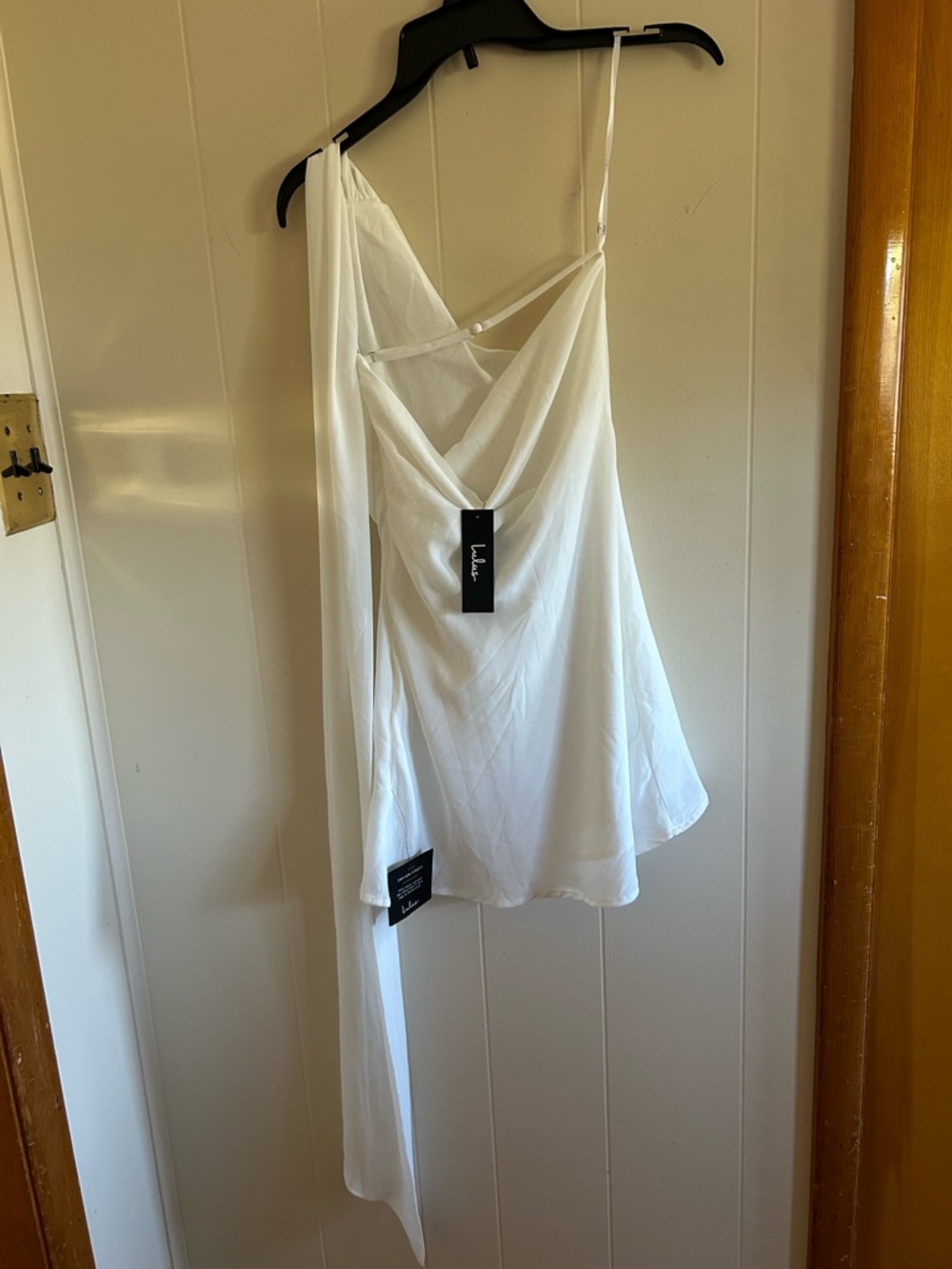 Lulu White Asymmetric Draped Slip Dress